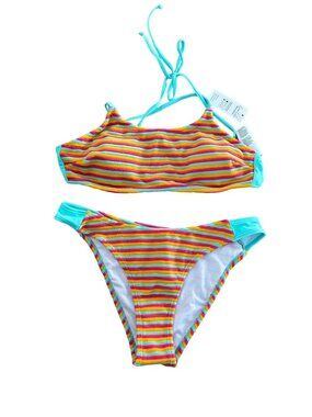 CUPSCHE Terry Multi Color Striped Bikini Set Size Medium NEW